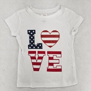Swiggles Patriotic Love Graphic White Tee Shirt USA Flag Top 4th of July Size 2T